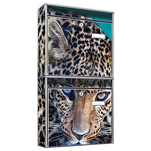 banjado® Briefkastenanlage 2 Fach 36x64x10cm mit Motiv/Briefkasten groß mit Namensschild/Postkasten A4 Einwurf inkl. Montagematerial & je 2 Schlüsseln/Briefkasten ohne Zeitungsfach