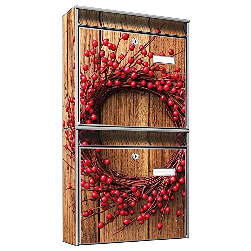 banjado® Briefkastenanlage 2 Fach 36x64x10cm mit Motiv/Briefkasten groß mit Namensschild/Postkasten A4 Einwurf inkl. Montagematerial & je 2 Schlüsseln/Briefkasten ohne Zeitungsfach