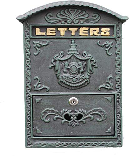 Awningcranks Briefkasten Freistehend Eisen Post Box Dark Green Wand-Mailbox Schmiedeeisen Letterbox Anthrazit Retro Außenregenfest Dekorationen Zeitung Box 1111
