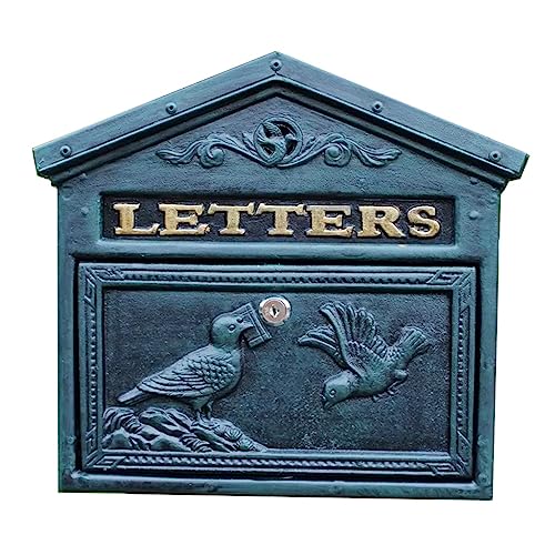 Briefkasten Zur Wandmontage, Geprägter Briefkasten Aus Metall, Große Briefkästen for Draußen, Vintage-Briefkasten, Heimdekoration (Color : Antique Green, S : 34.5 * 8.5 * 31.7cm)