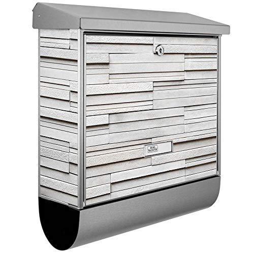 banjado® Burgwächter Briefkasten Edelstahl 38x39x12cm mit Motiv Relief/Briefkasten Edelstahl ohne Zeitungsfach/Briefkasten grau/Postkasten inkl. Montagematerial & 2 Schlüsseln