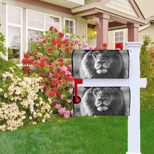 Briefkastenabdeckung, magnetisch, 53,3 x 45,7 cm, afrikanischer Löwe, schwarz und weiß, Briefkasten, Willkommensbriefkasten, Außenbriefkastenabdeckun g, Dekoration für Hof, Briefkasten, Garten,