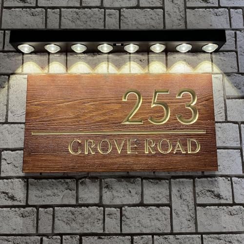 Personalisiertes, modernes Türschild, individuell beleuchtete Hausnummern, für Haus, Wohnung, Büro, Briefkasten, Bauernhaus-Dekoration, Haustürdekoration, Adressschild (braun, 15 x 29 cm)