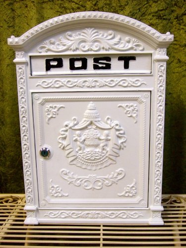 Antikas - Briefkasten London weiß aus Alu wie historisch englischer Wandbriefkasten