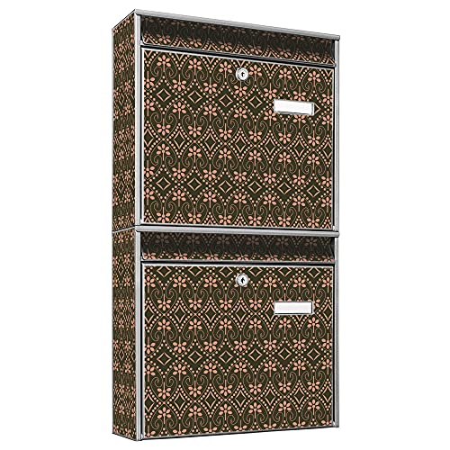 banjado® Briefkastenanlage 2 Fach 36x64x10cm mit Motiv/Briefkasten groß mit Namensschild/Postkasten A4 Einwurf inkl. Montagematerial & je 2 Schlüsseln/Briefkasten ohne Zeitungsfach
