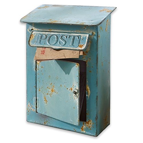 LOBERON® Deko-Briefkasten Boîte Postale, Eisen, H/B/T ca. 30,5/22 / 12 cm, antikblau