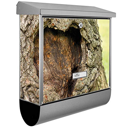 banjado® Burgwächter Briefkasten Edelstahl 38x39x12cm mit Motiv Altes Herz/Briefkasten Edelstahl ohne Zeitungsfach/Briefkasten grau/Postkasten inkl. Montagematerial & 2 Schlüsseln