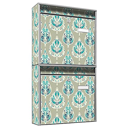 banjado® Briefkastenanlage 2 Fach 36x64x10cm mit Motiv/Briefkasten groß mit Namensschild/Postkasten A4 Einwurf inkl. Montagematerial & je 2 Schlüsseln/Briefkasten ohne Zeitungsfach