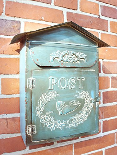Briefkasten aus Metal im Landhaus Shabby chic Stil, blau-türkis
