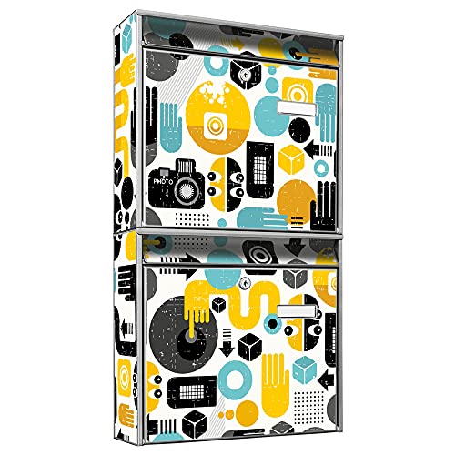 banjado® Briefkastenanlage 2 Fach 36x64x10cm mit Motiv/Briefkasten groß mit Namensschild/Postkasten A4 Einwurf inkl. Montagematerial & je 2 Schlüsseln/Briefkasten ohne Zeitungsfach