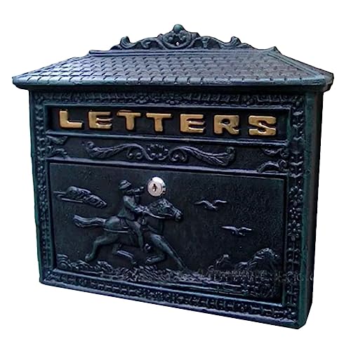 Briefkasten Wandmontage Briefkasten Metall Briefkasten Vintage Briefkasten Mit Reliefmuster Dekoration Briefkästen for Draußen (Color : Black+Green, S : 36 * 9 * 32.8cm)