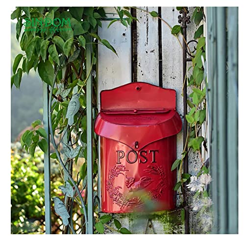 Rustikaler freistehender Briefkasten für die Wandmontage im Freien Vintage-Metall-Briefkäst en aus Schmiedeeisen Retro-Briefkasten Dunkelblauer Postbriefkasten,Rot