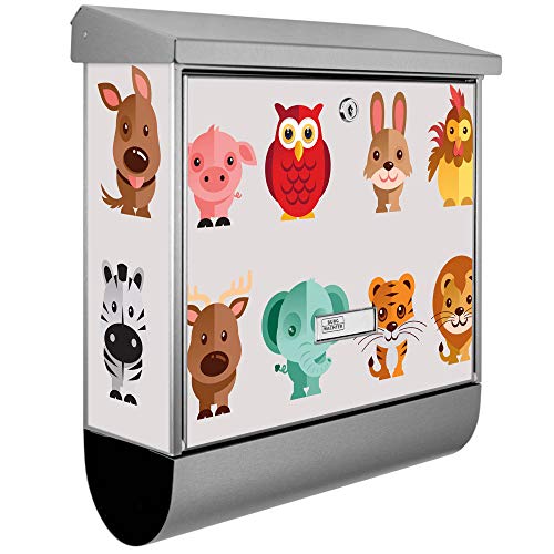 banjado® Burgwächter Briefkasten Edelstahl 38x39x12cm mit Motiv Freunde/Briefkasten Edelstahl ohne Zeitungsfach/Briefkasten grau/Postkasten inkl. Montagematerial & 2 Schlüsseln