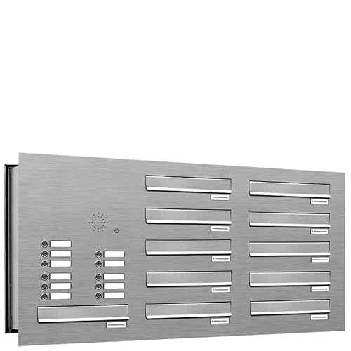 AL Briefkastensysteme 11er Durchwurfbriefkasten mit Klingel in Edelstahl/Korpus Aluminiumgrau 11 Fach DIN A4 wetterfest Premium Briefkastenanlage