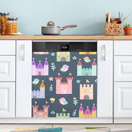 Magnetische Geschirrspülerabdeckunge n, Motiv: niedliche Vogelhäuser, reinigt schmutzige Dekoration, Waschküche, Geschirrspüler-Frontplat te, 58,4 x 66 cm