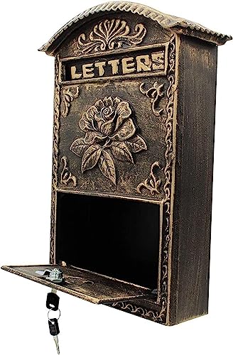 NOALED Rosen-Briefkasten-Design für den Außenbereich, dekorativer Briefkasten aus Gusseisen, abschließbarer Briefkasten mit großem Fassungsvermögen für Wohnsicherheit