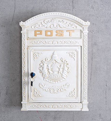 Historischer Wandbriefkasten,, Briefbehälter, Eisenbriefkasten, Kasten im Stil der Gründerzeit Weiß   Palazzo Exclusive