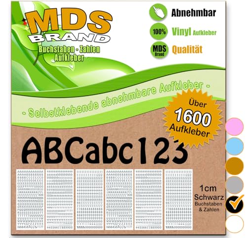 MDSBrand 7mm Buchstaben & Zahlen zum beschriften | 2x/Pack | Klebebuchstaben einfach zum basteln - gestalten u. Verzierung von Einladungskarten und Briefkasten 2x 50 (Schwarz)