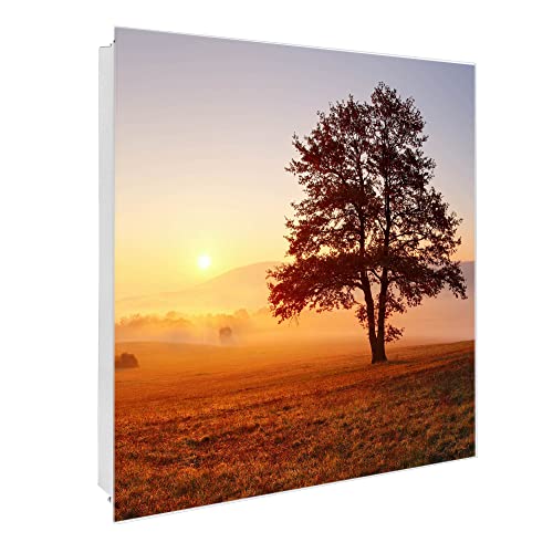banjado® Großer Schlüsselkasten Glas/Schlüsselbox 30cm x 30cm mit 50 Haken - Motiv Sonnenaufgang/Schlüsselk asten modern für Schlüsselaufbewahrung mit beschreibbarer, magnetischer Glastür