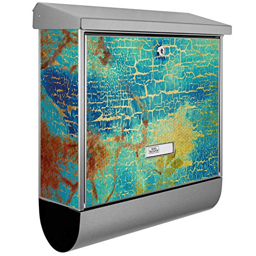 banjado® Burgwächter Briefkasten Edelstahl 38x39x12cm mit Motiv Patina/Briefkasten Edelstahl ohne Zeitungsfach/Briefkasten grau/Postkasten inkl. Montagematerial & 2 Schlüsseln