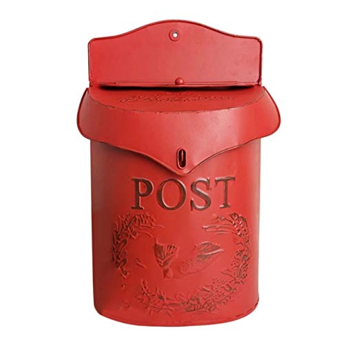 Vintage Metall abschließbare Sicherheit Post Brief Zeitung Briefkasten Garten Ornament (Farbe: Rot)