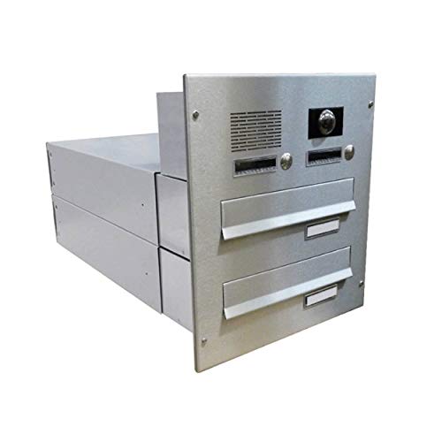 B-042 2er Edelstahl Mauerdurchwurf Briefkastenanlage mit Klingeln, Sprechsieb & Kamera (Tiefe: 39-62 cm) - LETTERBOX24.de