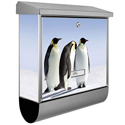 banjado® Burgwächter Briefkasten Edelstahl 38x39x12cm mit Motiv Catch Up/Briefkasten Edelstahl ohne Zeitungsfach/Briefkasten grau/Postkasten inkl. Montagematerial & 2 Schlüsseln