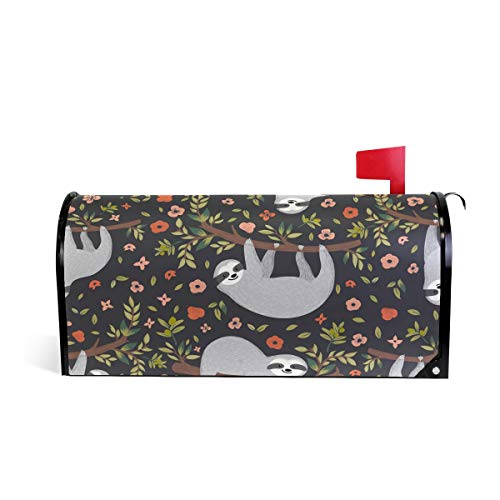 Linomo Magnetischer Briefkasten-Überzug, lustige Faultier-Blumen, Blätter, Briefkasten, Briefkasten, Abdeckung für Haus, Garten, Hof, Außendekoration, für Übergröße 63,5 x 53,3 cm