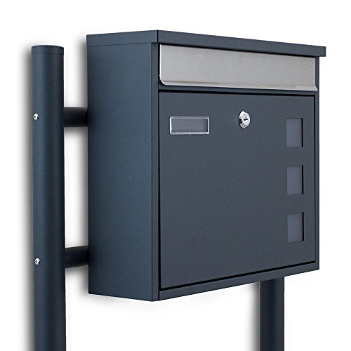 BITUXX® Freistehender Standbriefkasten Briefkastenanlage Fronteinwurf mit Quadratfenster Dunkelgrau Anthrazit