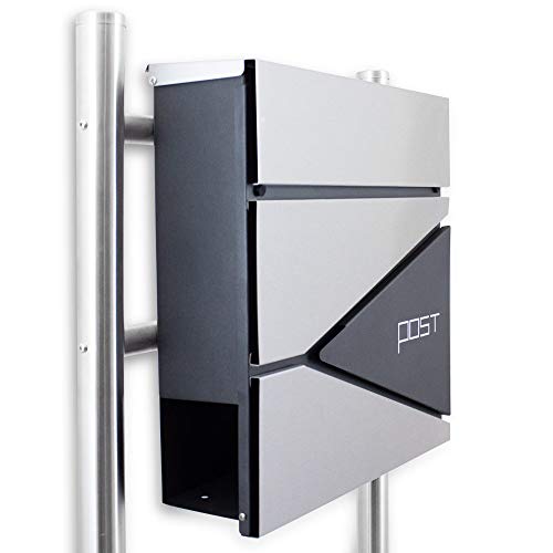 BITUXX® Design Standbriefkasten Briefkasten Briefkastenanlage Freistehender Postkasten mit Zeitungsfach Anthrazit Graphit Edelstahl