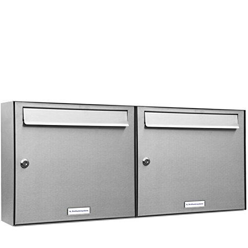AL Briefkastensysteme 2er Briefkastenanlage, Premium Doppel DIN A4, 2 Fach Postkasten modern Aufputz