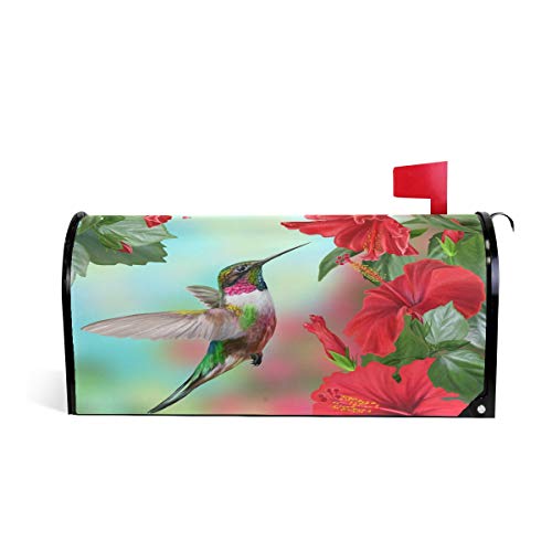 Linomo Briefkastenabdeckung, magnetisch, Kolibri, rote Blumen, Briefkasten, Briefkasten, Umschlag für Haus, Garten, Hof, Außendekoration, für Übergröße 63,5 x 53,3 cm
