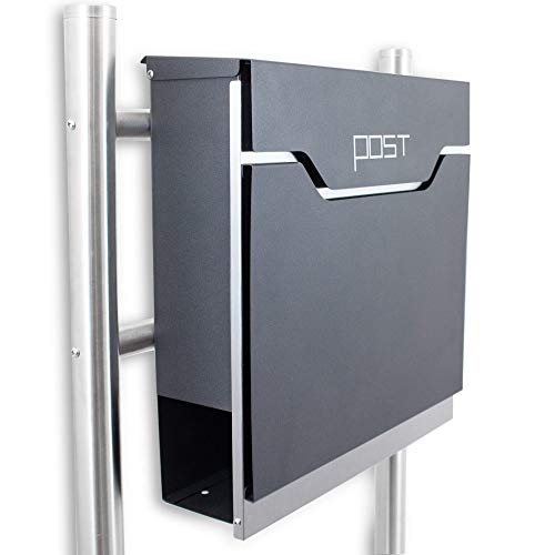 BITUXX Freistehender Design Standbriefkasten Briefkastenanlage Hausbriefkasten Postkasten Edelstahl mit Zeitungsfach Einwurf und Front Anthrazit Graphit Optik