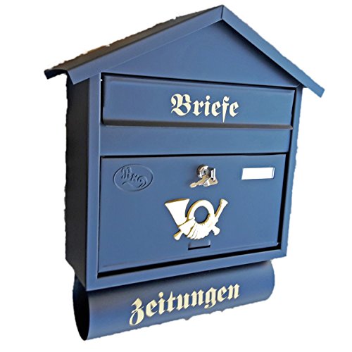 Naturholz-Schreinermeiste r Großer Briefkasten/Postkasten XXL Schwarz Matt mit Zeitungsrolle Zeitungsfach Spitzdach Zeitungsrohr