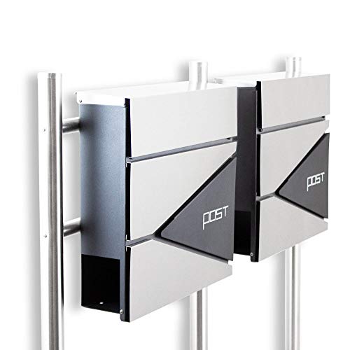 BITUXX® Design Doppel Standbriefkasten 16778 Briefkasten Briefkastenanlage Freistehender Postkasten mit Zeitungsfach Anthrazit Graphit Edelstahl