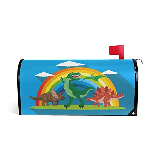 Linomo Briefkasten-Abdeckung, magnetisch, niedliches Tier-Dinosaurier-Regenbog en-Briefkasten-Design, für Zuhause, Garten, Hof, Außendekoration, für Übergröße 63,5 x 53,3 cm