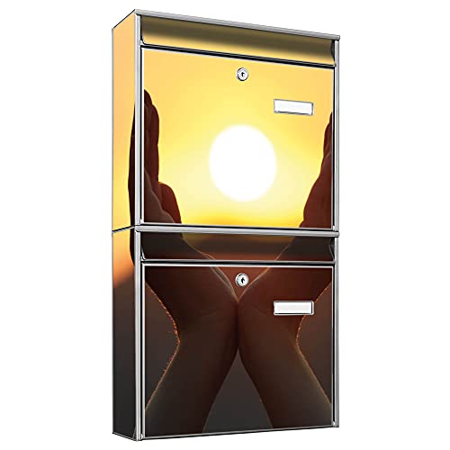 banjado® Briefkastenanlage 2 Fach 36x64x10cm mit Motiv/Briefkasten groß mit Namensschild/Postkasten A4 Einwurf inkl. Montagematerial & je 2 Schlüsseln/Briefkasten ohne Zeitungsfach