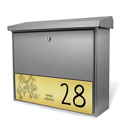 banjado® Burg-Wächter® Edelstahl Briefkasten personalisiert mit Gravur/Postkasten A4 Einwurf/Briefkasten ohne Zeitungsfach 38x31x12cm / Briefkasten mit Namensschild