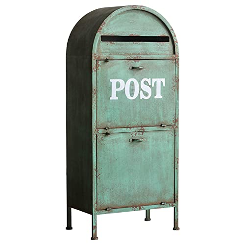 Briefkasten Großer freistehender Briefkasten aus Gusseisen, Boden-Briefkasten für Zuhause, Außendekoration (grün)
