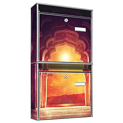 banjado® Briefkastenanlage 2 Fach 36x64x10cm mit Motiv/Briefkasten groß mit Namensschild/Postkasten A4 Einwurf inkl. Montagematerial & je 2 Schlüsseln/Briefkasten ohne Zeitungsfach