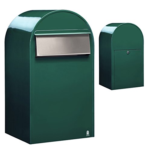 Bobi Grande B Briefkasten RAL 6005 grün, Klappe aus Edelstahl Zaunbriefkasten