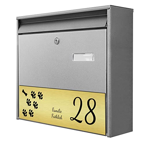 banjado® Burg-Wächter® Briefkasten Silber mit graviertem Namen/personalisierter Briefkasten 32x36x10cm / Postkasten/Briefkasten ohne Zeitungsfach/Briefkasten mit Namensschild
