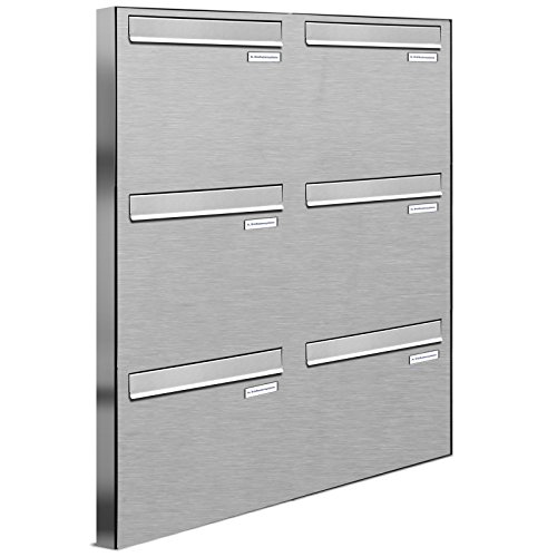 AL Briefkastensysteme 6er Briefkasten für Tür/Zaundurchwurf in V2A Edelstahl, 6 Fach, wetterfeste Premium Briefkastenanlage Design modern