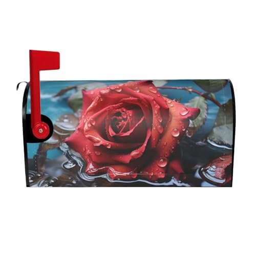 Willkommensbriefkasten-Ab deckung, rote Rose im Wasser, magnetische Briefkasten-Abdeckung, dekorative Urlaubs-Briefkasten-Abdec kung für Zuhause, Outdoor, Garten, dekorativ