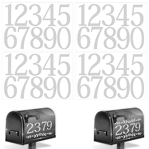AIEX 5cm Briefkastennummern, 4 Blätter 0-9 Reflektierende Briefkasten Nummer Aufkleber mit 2 Blumen Aufkleber, Wasserdichte Briefkasten Aufkleber Hausnummer für Fenster Tür Auto (Weiß)