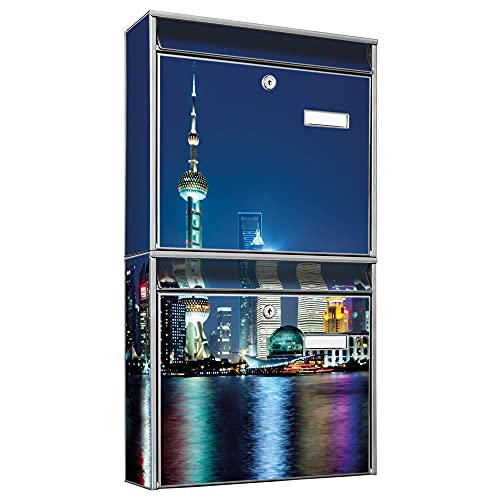 banjado® Briefkastenanlage 2 Fach 36x64x10cm mit Motiv/Briefkasten groß mit Namensschild/Postkasten A4 Einwurf inkl. Montagematerial & je 2 Schlüsseln/Briefkasten ohne Zeitungsfach