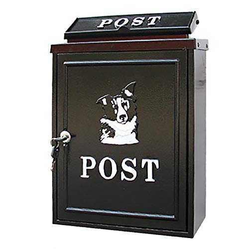 Briefkasten Schwarz Mailbox Zur Wandmontage, Modern Hund Schloss und Schlüsseln, für Außerhalb Wohn Bordsteinkante, 28.4cm×12.5cm×41cm