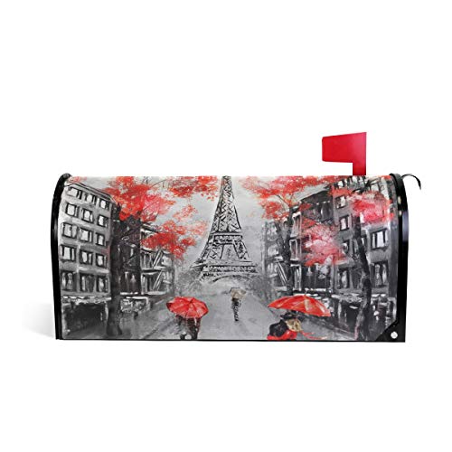 Linomo Magnetbriefkasten-Abdecku ng Eiffelturm Paris Liebhaber Rot Briefkasten-Umschlag Briefkasten-Abdeckung Haus Garten Hof Outdoor Deko für übergroße Größe 63,5 x 53,3 cm