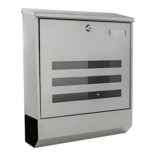 Rottner Briefkasten Jubilee 40 Edelstahl Zylinderschloss 2 Schlüssel Sichtfenster Zeitungsbox Namensschildhalter Türöffnungsstop inkl. Befestigungsmaterial