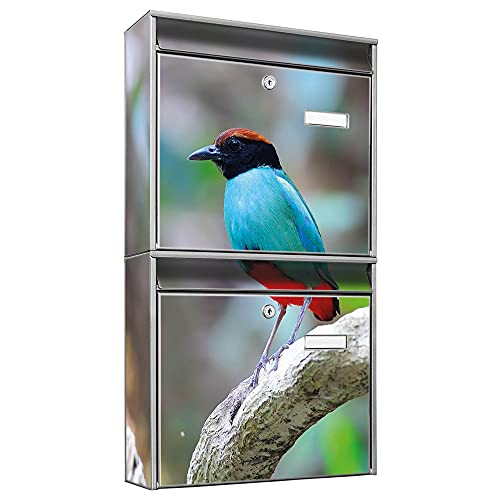 banjado® Briefkastenanlage 2 Fach 36x64x10cm mit Motiv/Briefkasten groß mit Namensschild/Postkasten A4 Einwurf inkl. Montagematerial & je 2 Schlüsseln/Briefkasten ohne Zeitungsfach